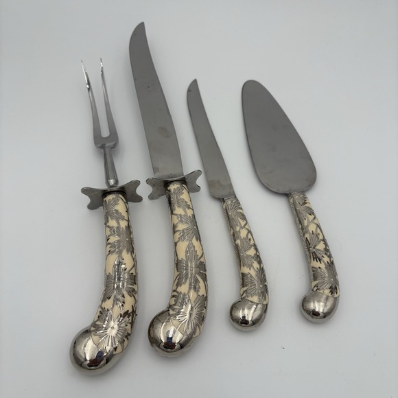 Chase‎ Stainless Sheffield England Silver Overlay pistol handle carving/cake Set